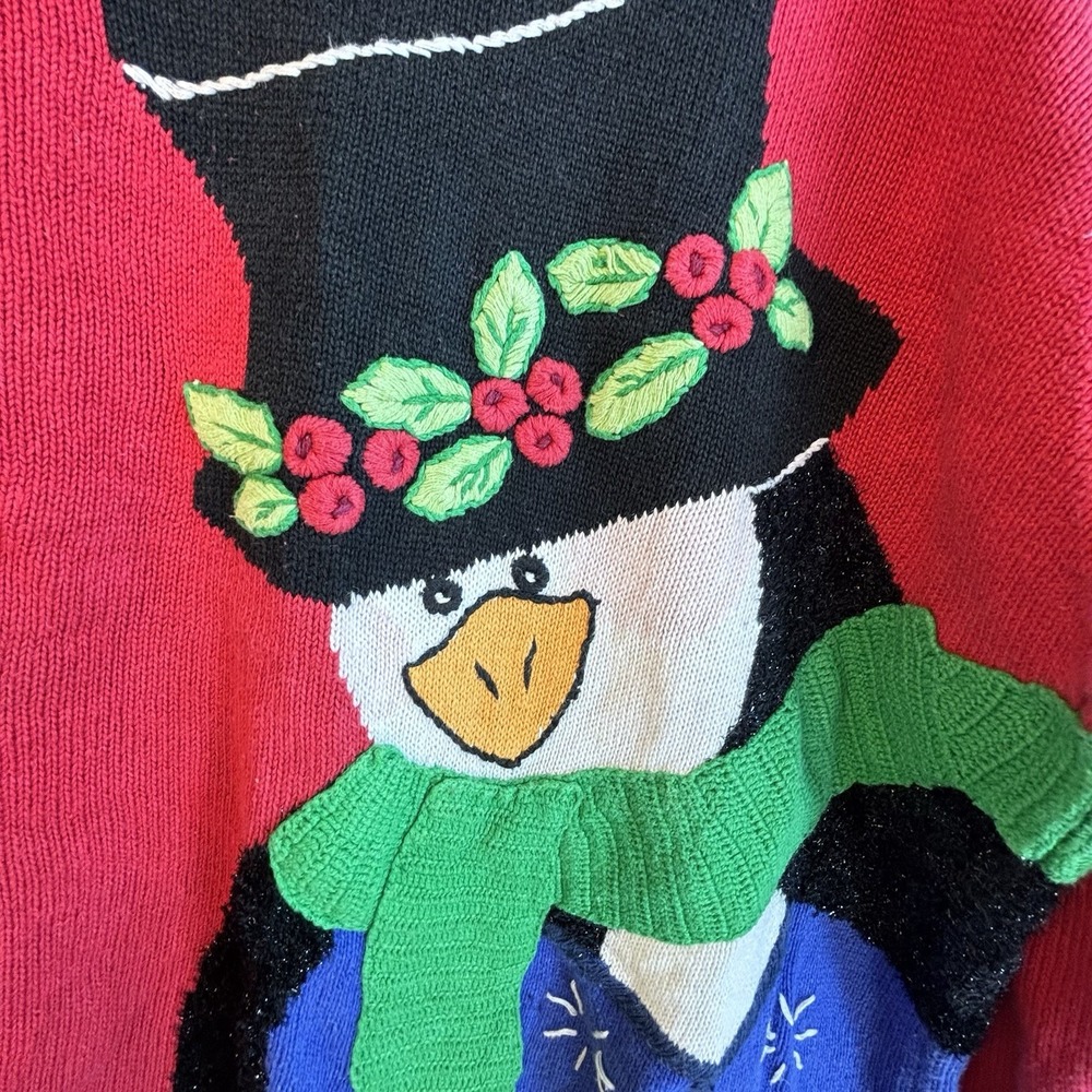 The Quacker Factory Christmas Sweater 2X Plus Penguin Red Graphic Kitsch Festive - Picture 5 of 13